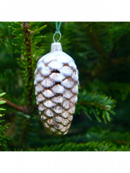 Grande pomme de pin argentée décoration sapin verre soufflé