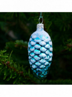 Grande pomme de pin bleue décoration sapin verre soufflé