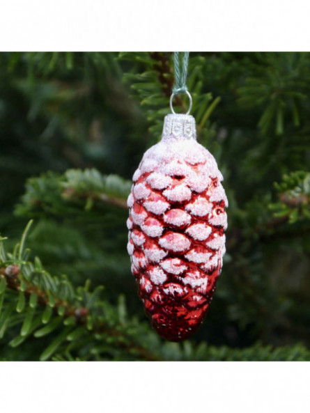Grande pomme de pin rouge décoration sapin verre soufflé
