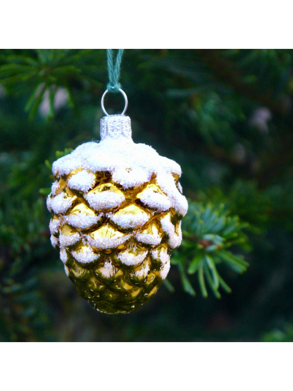 Moyenne pomme de pin dorée décoration sapin verre soufflé