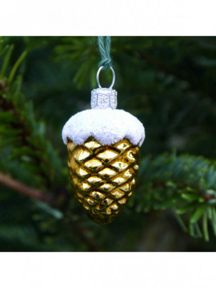 Petite pomme de pin dorée décoration sapin verre soufflé