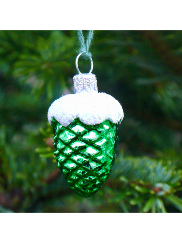 Petite pomme de pin verte décoration sapin verre soufflé