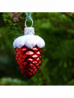 Petite pomme de pin rouge décoration sapin verre soufflé