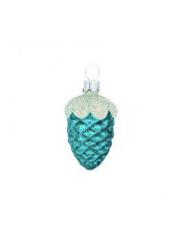 Petite pomme de pin bleue décoration sapin verre soufflé