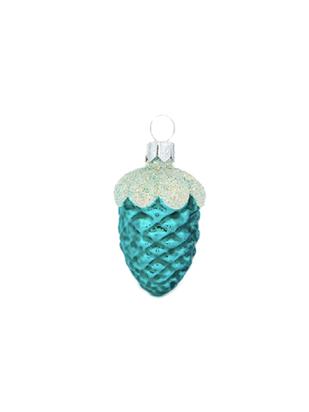 Petite pomme de pin bleue décoration sapin verre soufflé