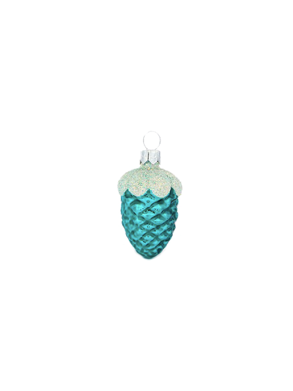 Petite pomme de pin bleue décoration sapin verre soufflé