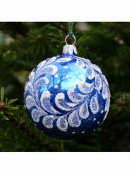 Grande boule de Noël bleue decorée verre soufflé