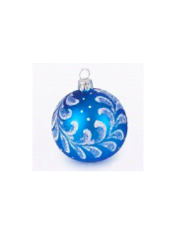 Petite boule de Noël bleue decorée verre soufflé