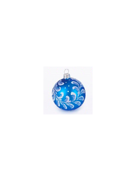 Petite boule de Noël bleue decorée verre soufflé