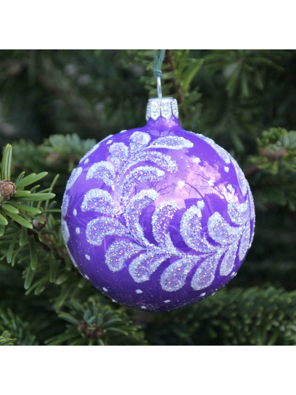 Grande boule de Noël violette decorée verre soufflé