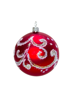 Grande boule de Noël rouge decorée verre soufflé
