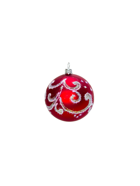 Grande boule de Noël rouge decorée verre soufflé