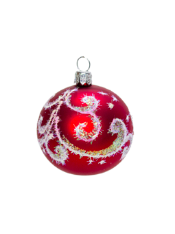 Petite boule de Noël rouge decorée verre soufflé
