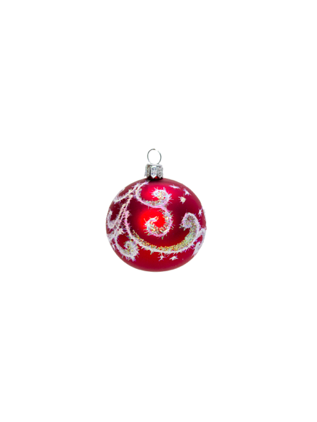 Petite boule de Noël rouge decorée verre soufflé