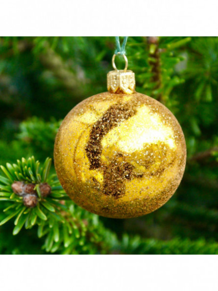 Moyenne boule de Noël dorée givrée verre soufflé