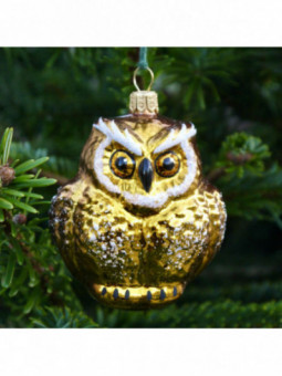 Hiboux doré décoration sapin verre soufflé