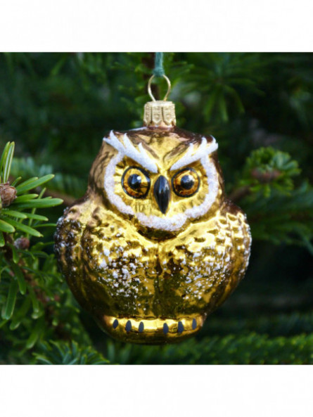 Hiboux doré décoration sapin verre soufflé