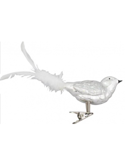 Grand oiseau argenté à clipser décoration sapin verre soufflé