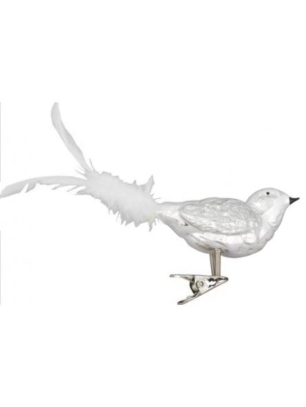 Grand oiseau argenté à clipser décoration sapin verre soufflé