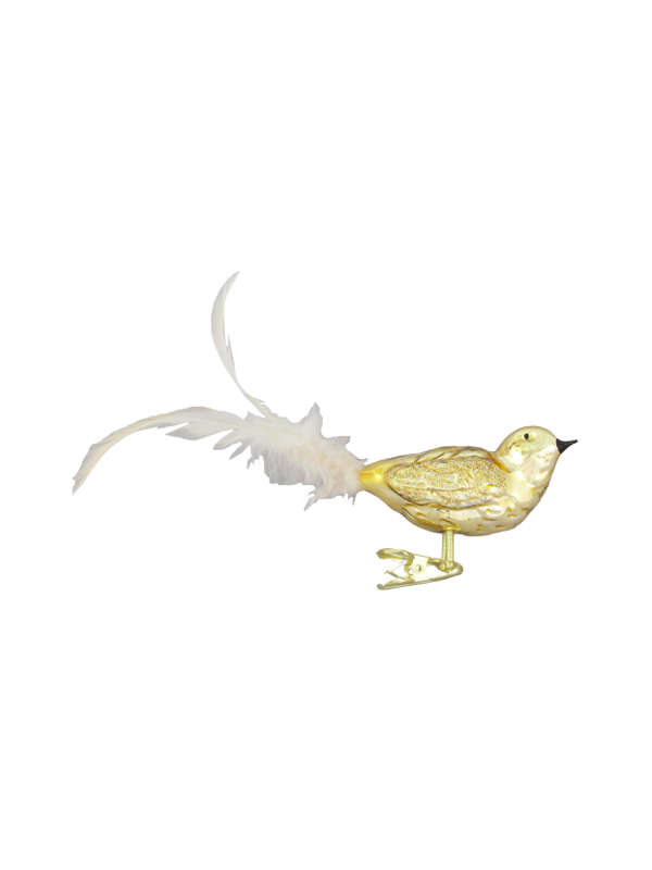 Grand oiseau doré à clipser décoration sapin verre soufflé