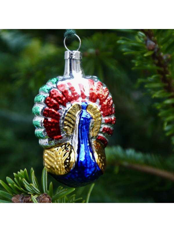Paon décoration sapin verre soufflé
