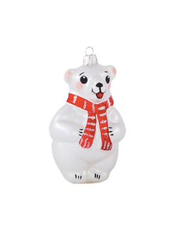 Ours blanc avec écharpe décoration sapin verre soufflé