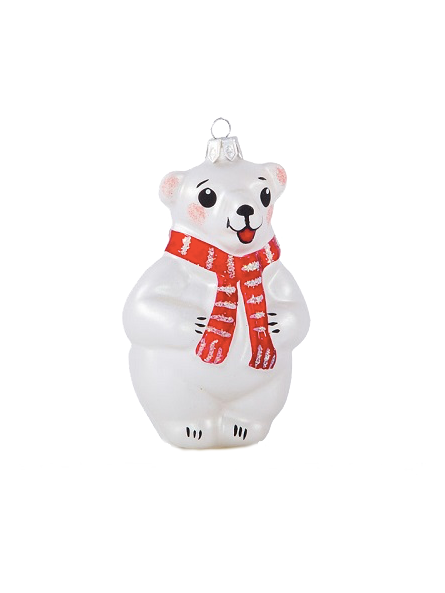 Ours blanc avec écharpe décoration sapin verre soufflé