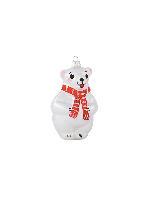 Ours blanc avec écharpe décoration sapin verre soufflé