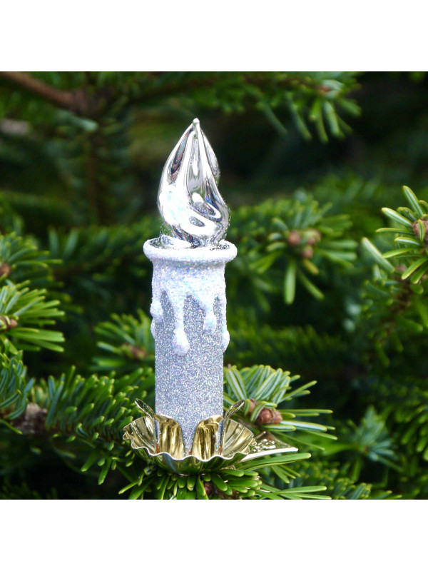 Bougie argentée décoration sapin verre soufflé