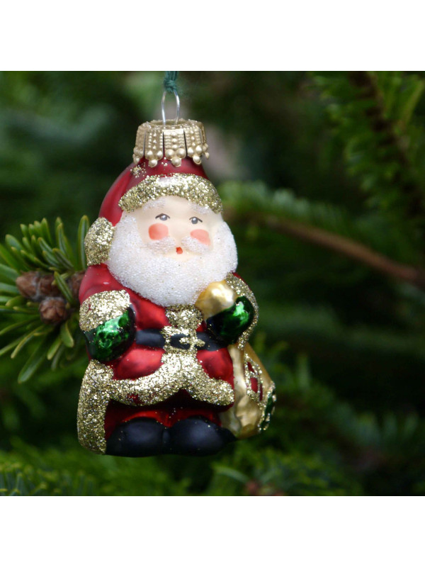 Père-Noël avec cadeaux décoration sapin verre soufflé