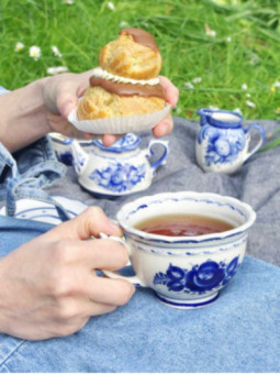 Tasse à thé en porcelaine rose bleue